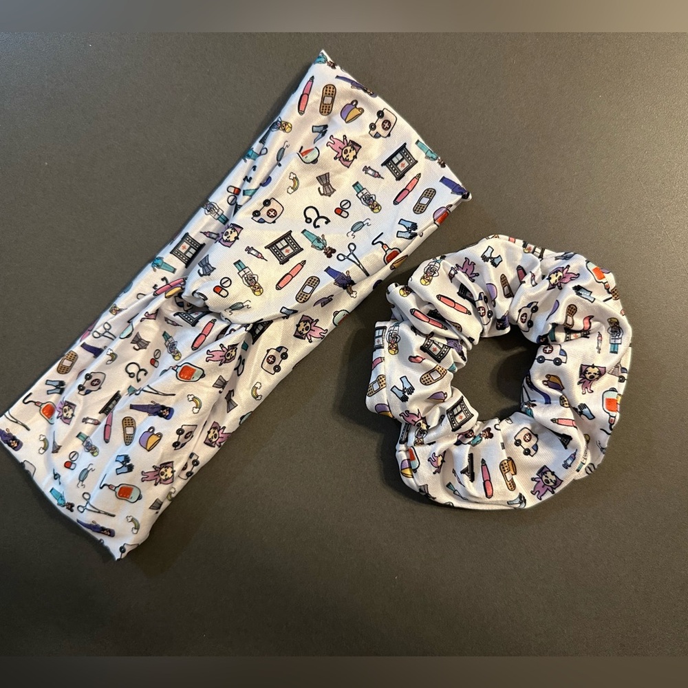 Nurse/medical field headband and scrunchie set